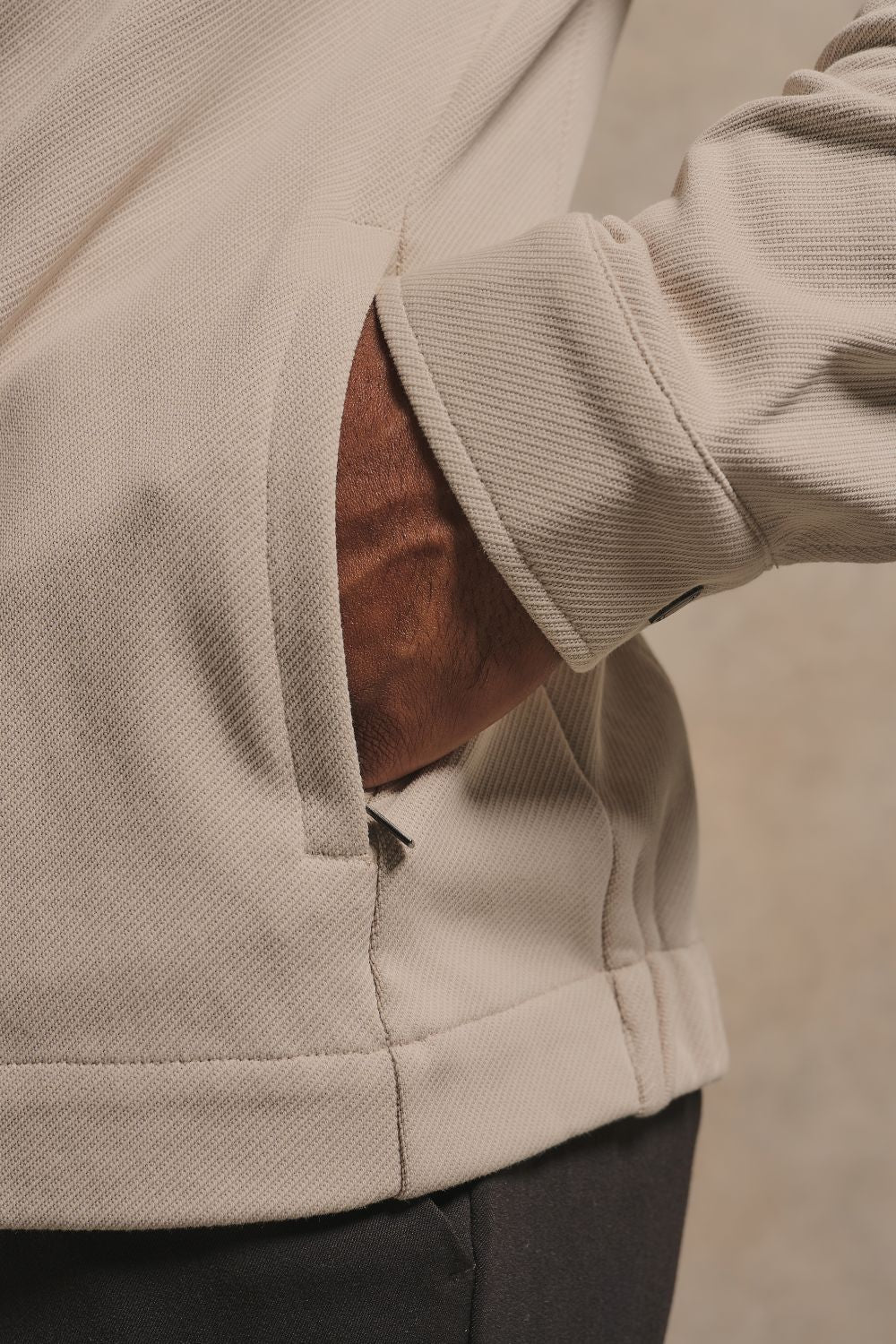 Twill Jersey Zip Through Shacket in Stone