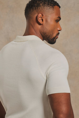Open Collar Knitted Polo Shirt in Off-White