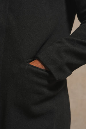 Single Breasted Overcoat with Removable Mock Gilet in Black