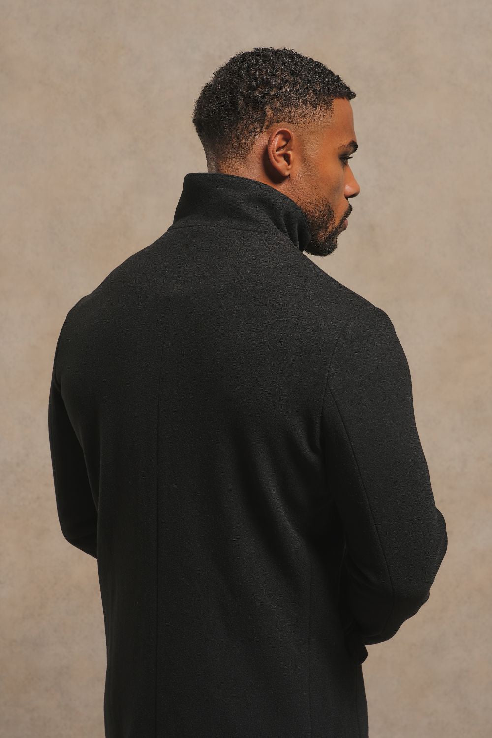 Single Breasted Overcoat with Removable Mock Gilet in Black
