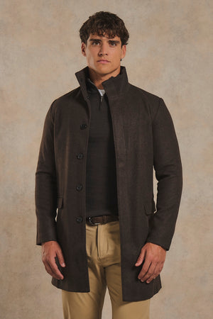 Funnel Neck Overcoat in Dark Brown