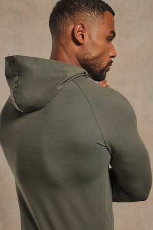 Muscle Fit Hooded Long Sleeve Top in Khaki