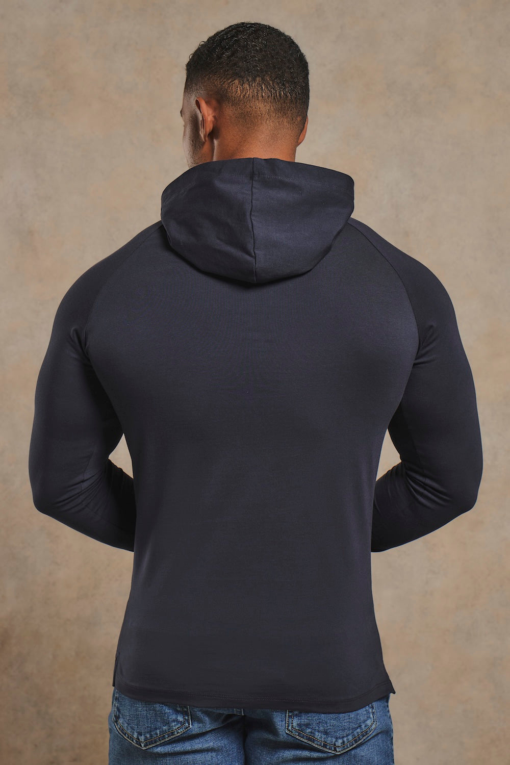Muscle Fit Hooded Long Sleeve Top in Navy