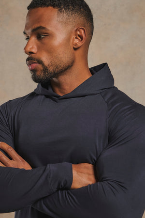 Muscle Fit Hooded Long Sleeve Top in Navy