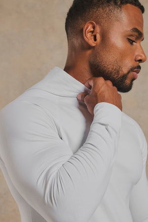 Muscle Fit Hooded Long Sleeve Top in White