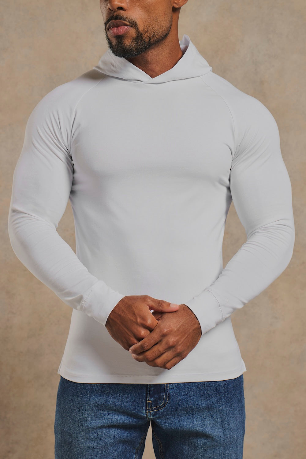 Muscle Fit Hooded Long Sleeve Top in White