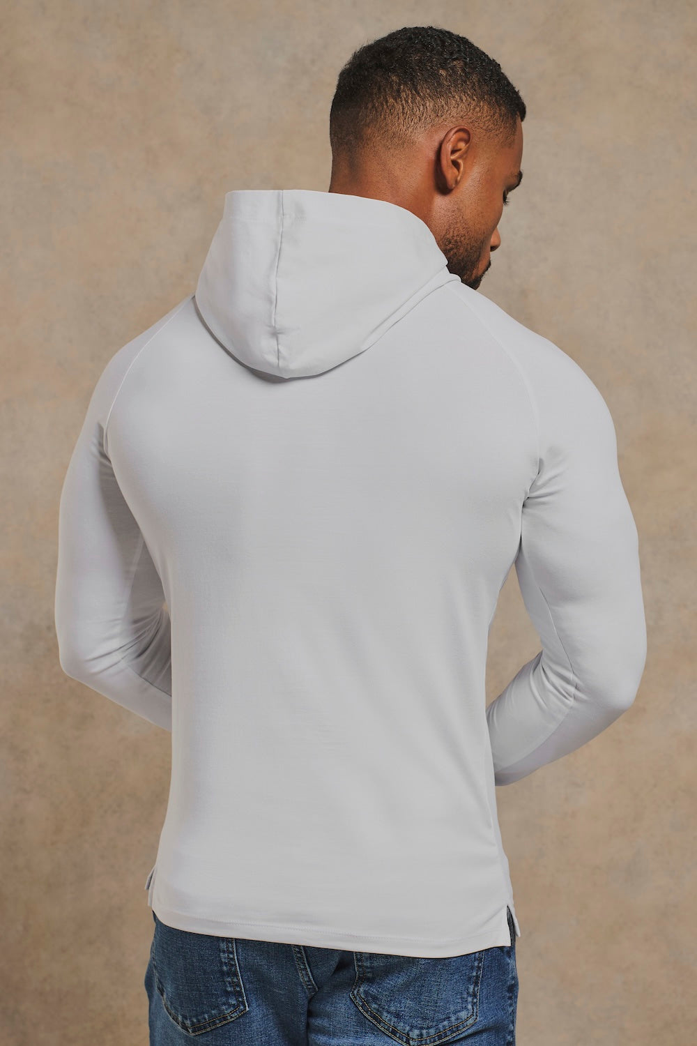 Muscle Fit Hooded Long Sleeve Top in White