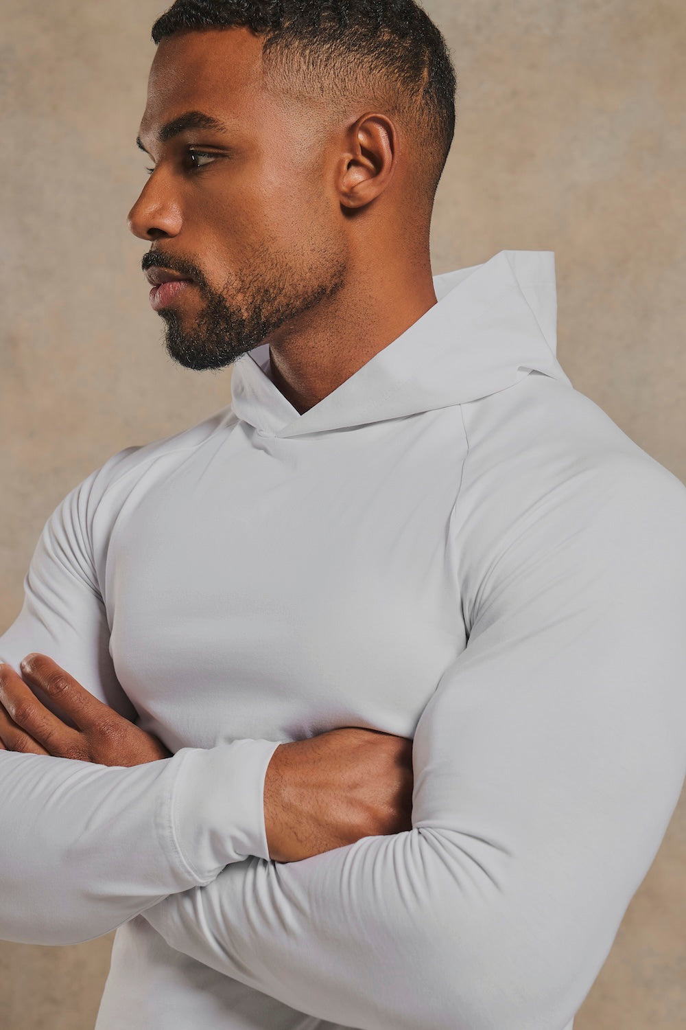 Muscle Fit Hooded Long Sleeve Top in White
