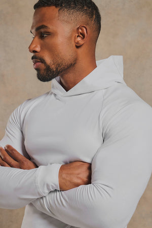 Muscle Fit Hooded Long Sleeve Top in White
