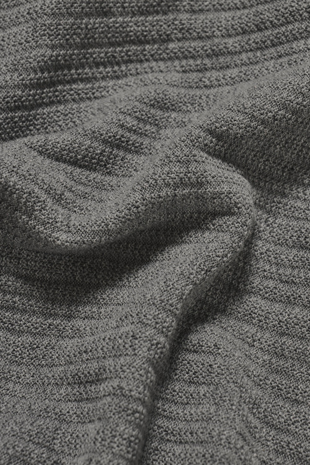 Textured Knitted V-Neck Open Collar Polo Shirt in Grey