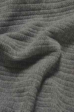 Textured Knitted V-Neck Open Collar Polo Shirt in Grey