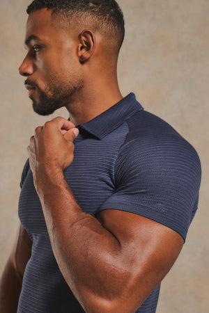 Textured Zip Neck Polo Shirt in Ink