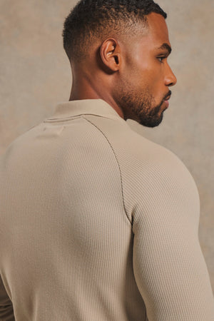 Textured Buttonless Polo Shirt in Stone