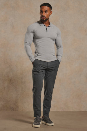 Knitted Polo Shirt in Grey