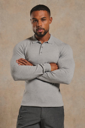 Knitted Polo Shirt in Grey