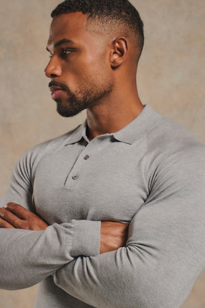 Knitted Polo Shirt in Grey