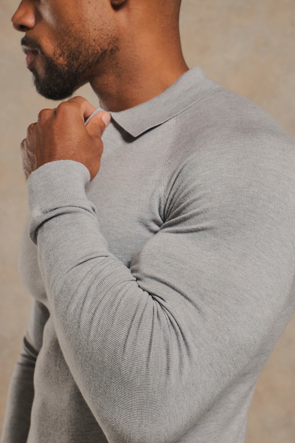 Knitted Polo Shirt in Grey