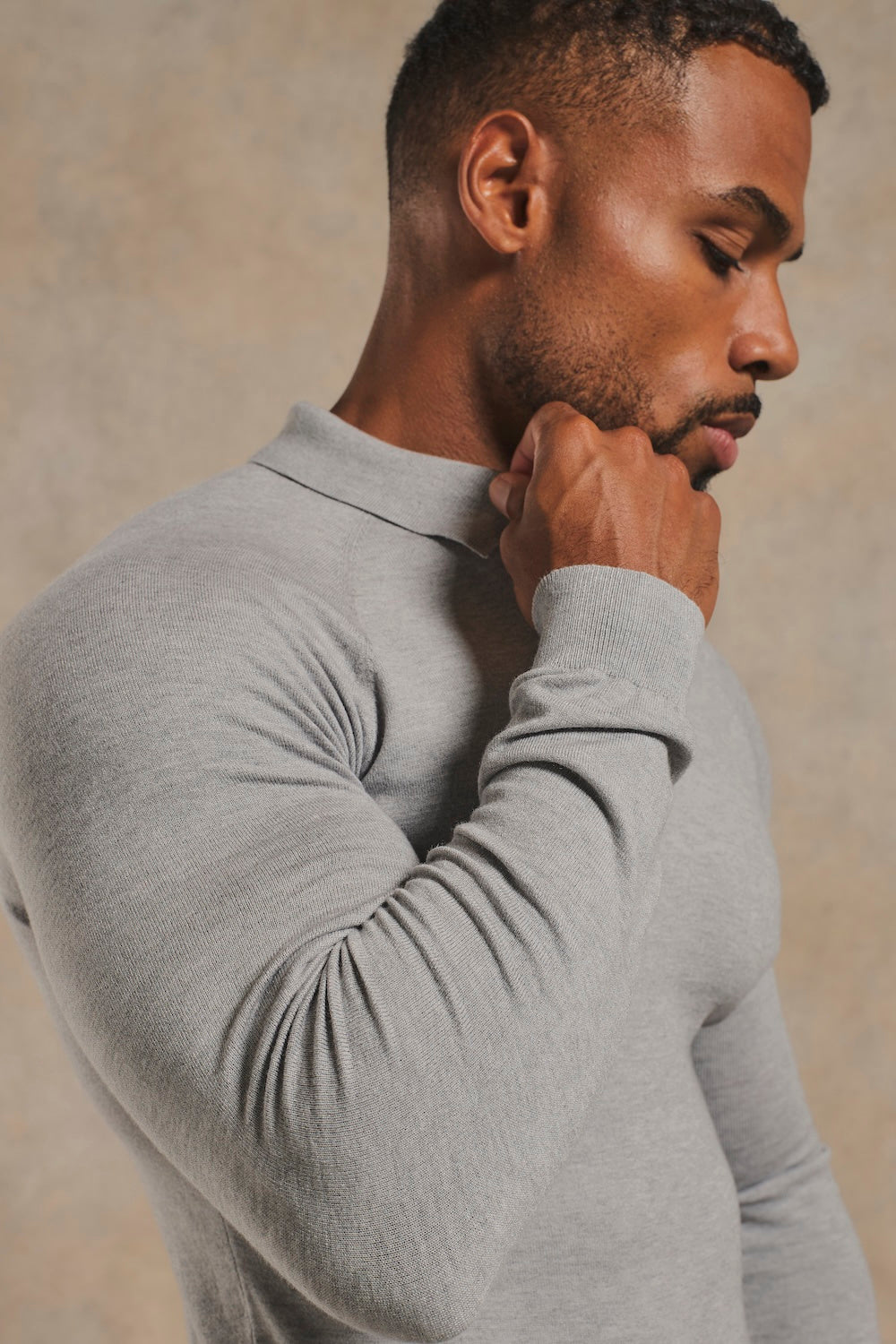 Knitted Polo Shirt in Grey