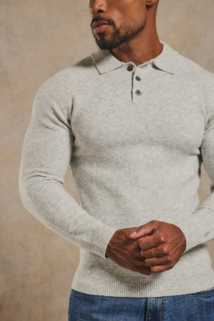 Supersoft Knitted Polo Shirt in Soft Grey