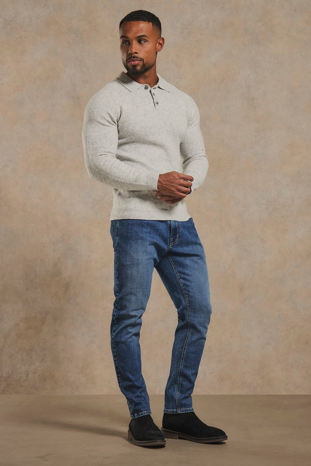 Supersoft Knitted Polo Shirt in Soft Grey