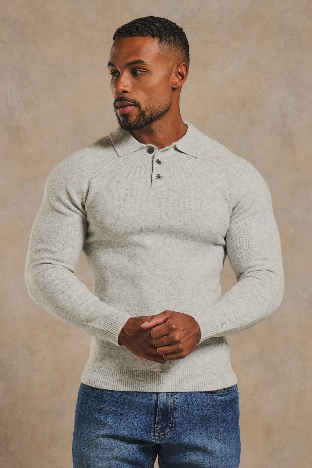 Supersoft Knitted Polo Shirt in Soft Grey