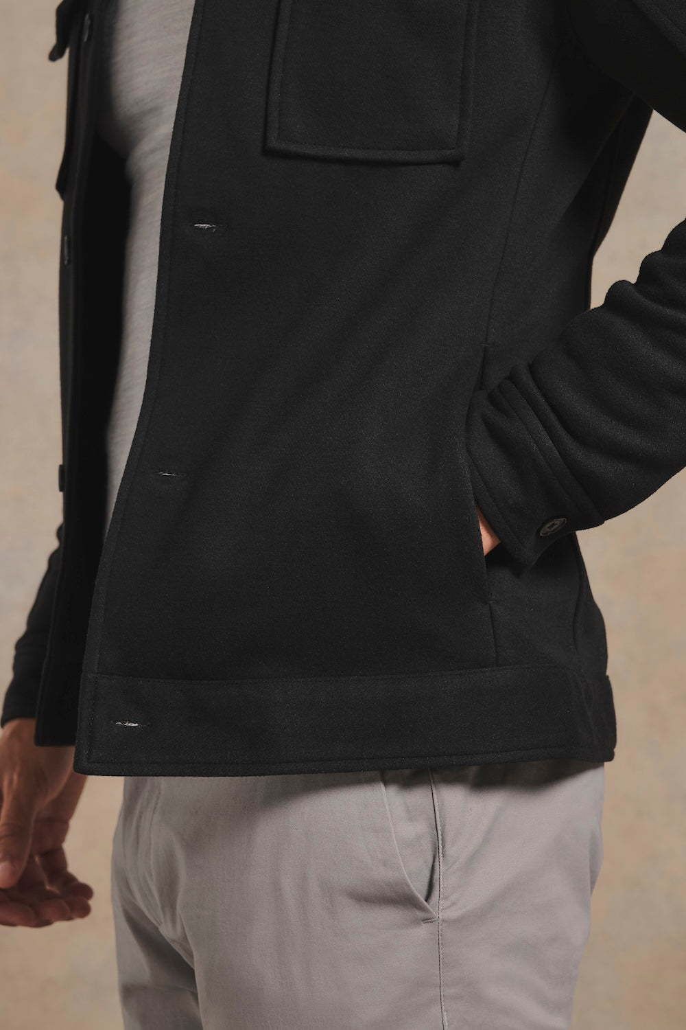 Lined Twill Melange Shacket in Black