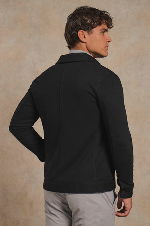 Lined Twill Melange Shacket in Black