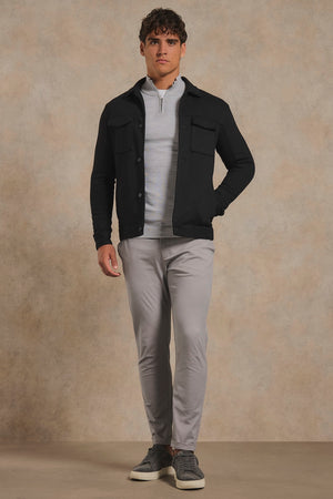 Lined Twill Melange Shacket in Black