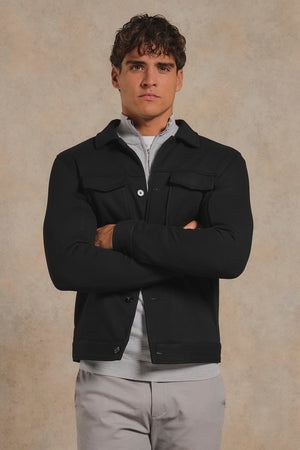 Lined Twill Melange Shacket in Black