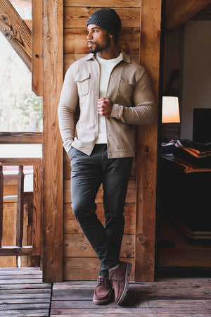 Textured Jersey Shacket in Dark Stone