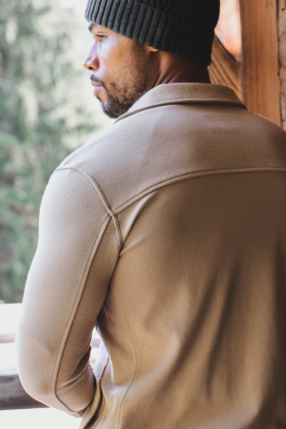 Textured Jersey Shacket in Dark Stone