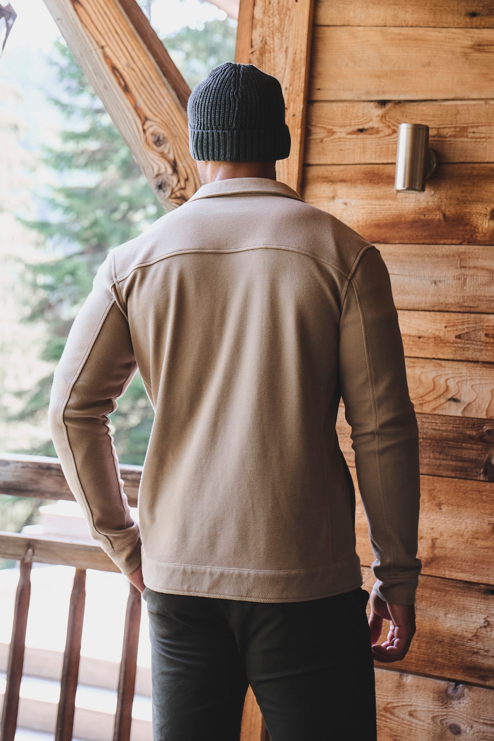 Textured Jersey Shacket in Dark Stone