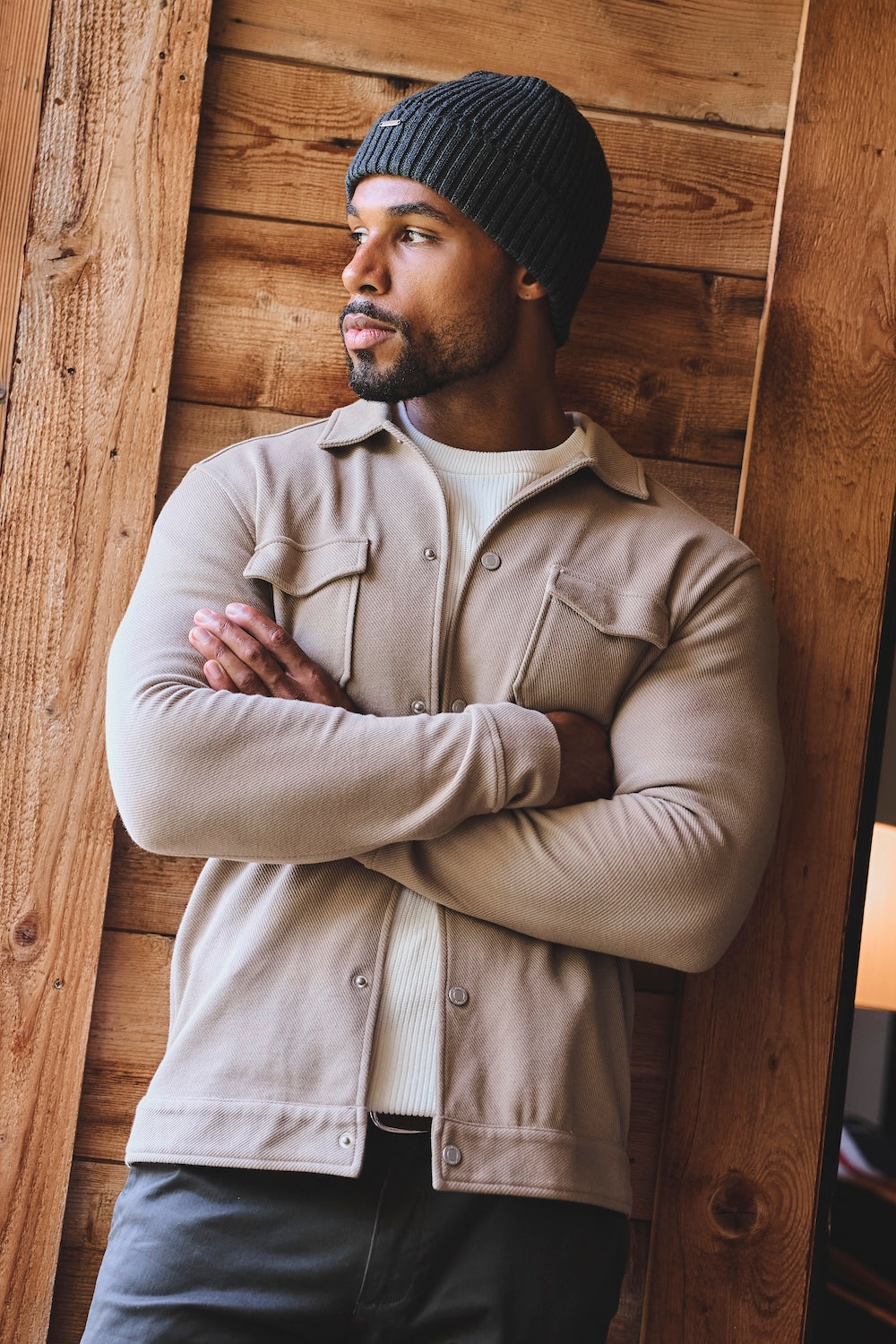 Textured Jersey Shacket in Dark Stone