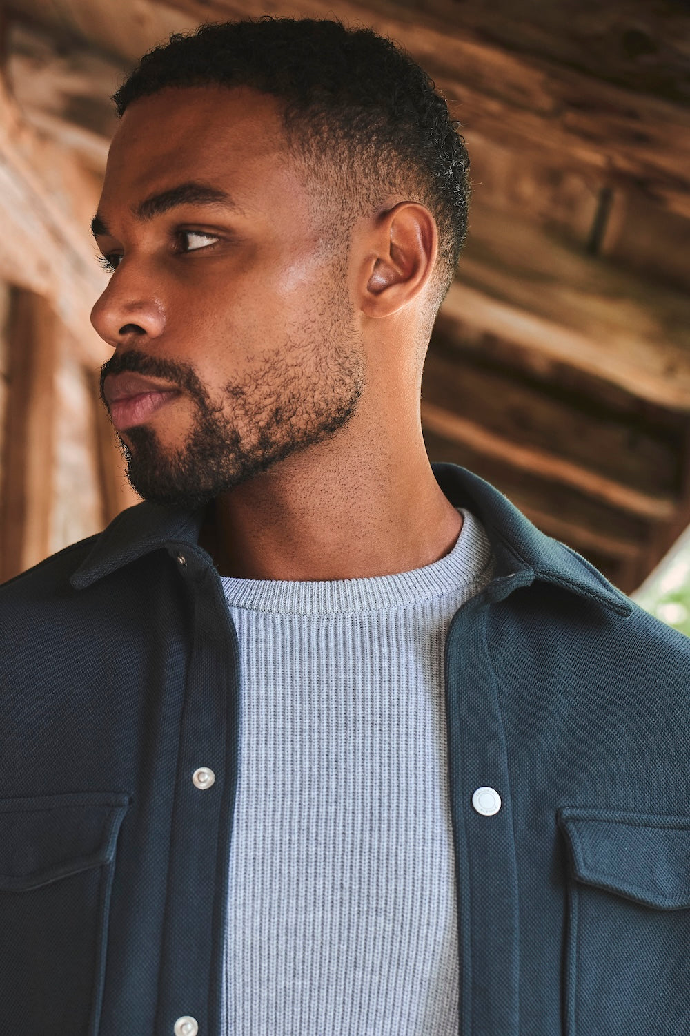 Textured Jersey Shacket in Ink