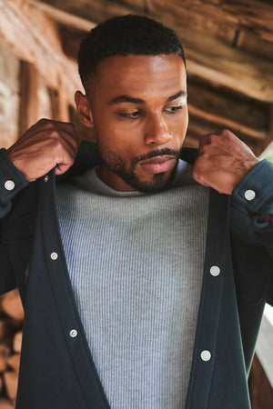 Textured Jersey Shacket in Ink