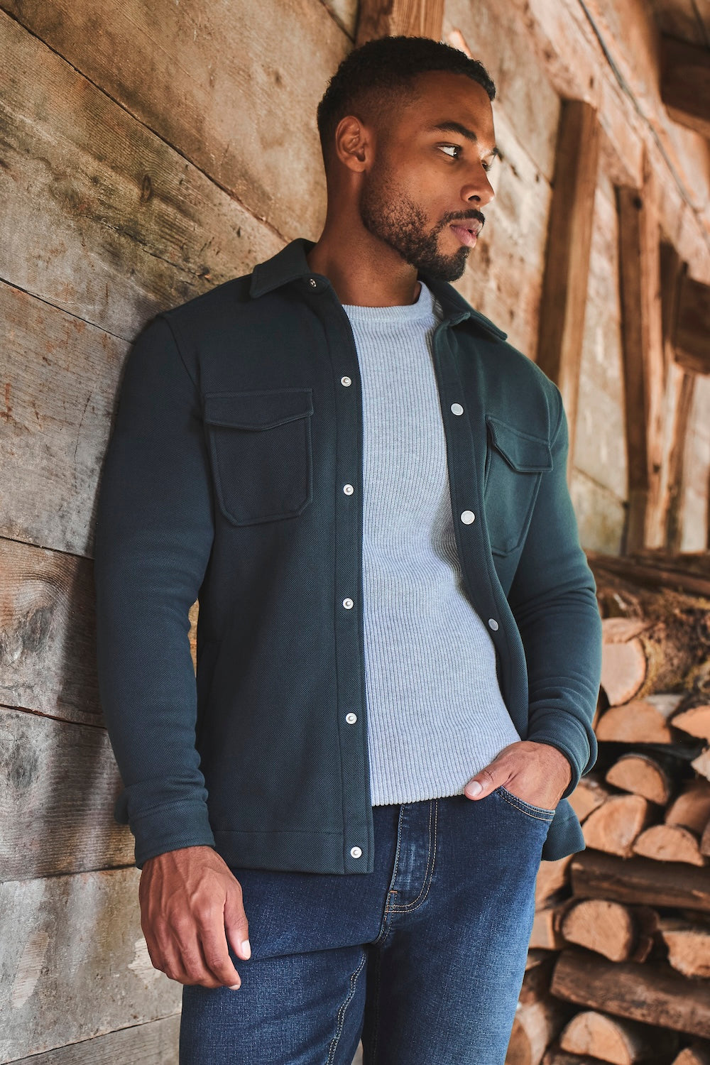Textured Jersey Shacket in Ink