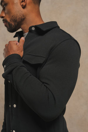 Textured Jersey Shacket in Black