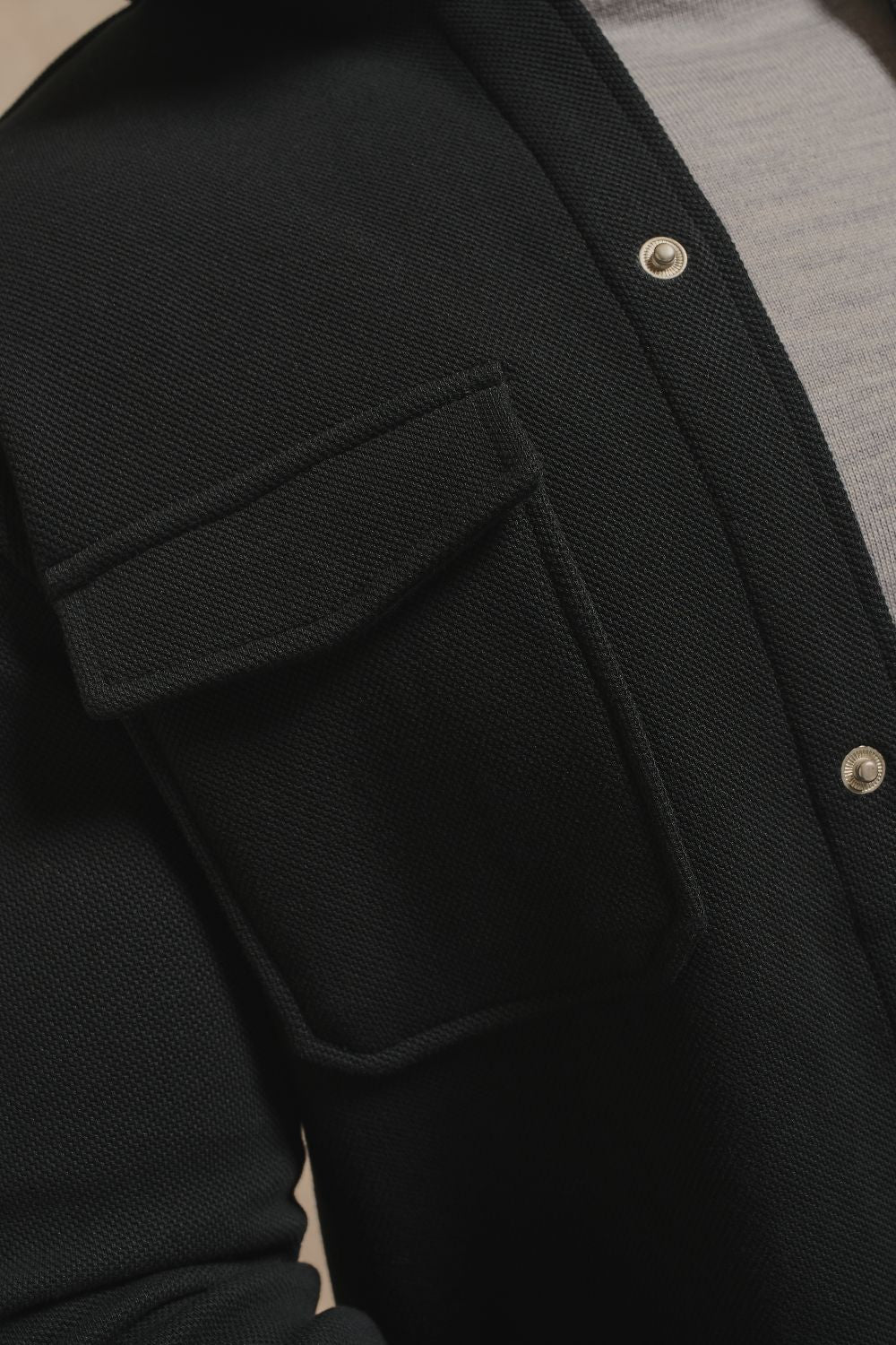 Textured Jersey Shacket in Black