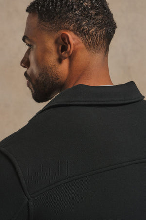 Textured Jersey Shacket in Black