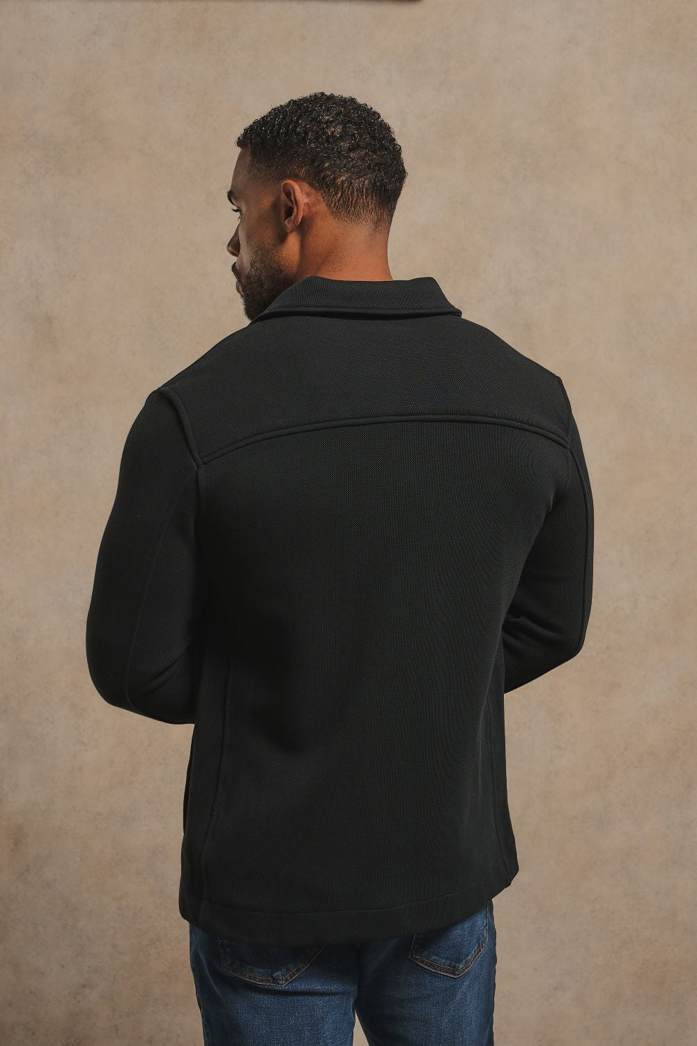 Textured Jersey Shacket in Black