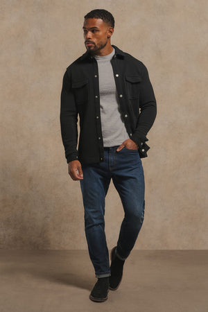 Textured Jersey Shacket in Black