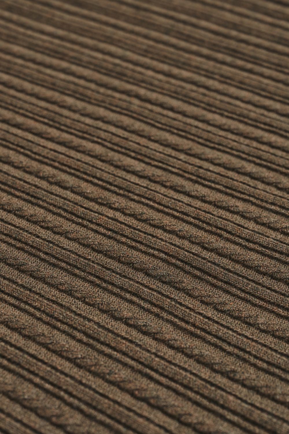 Fine Cable Knitted Open Collar Polo Shirt in Dark Mocha Marl