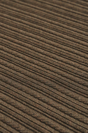 Fine Cable Knitted Open Collar Polo Shirt in Dark Mocha Marl
