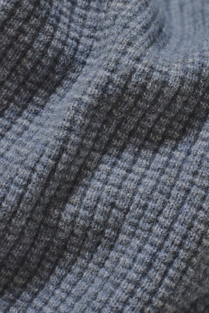 Tipped Fisherman Ribbed Open Collar Polo Shirt in Grey Blue with Light Grey Marl Tipping