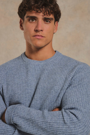 Fisherman Crew Neck Jumper in Grey Blue