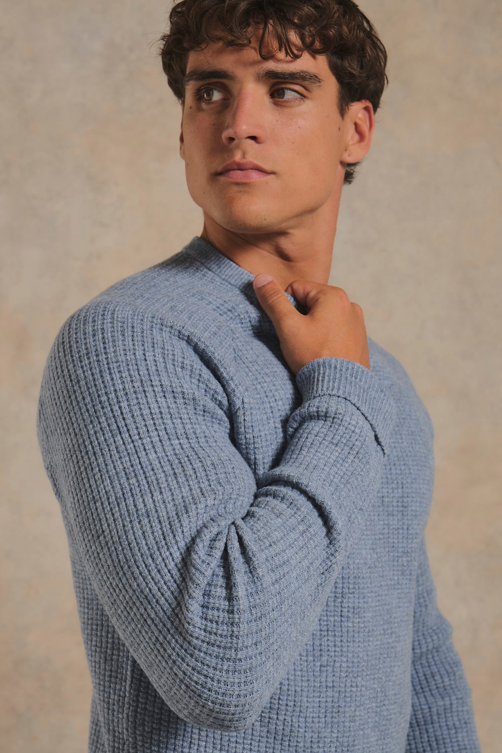 Fisherman Crew Neck Jumper in Grey Blue