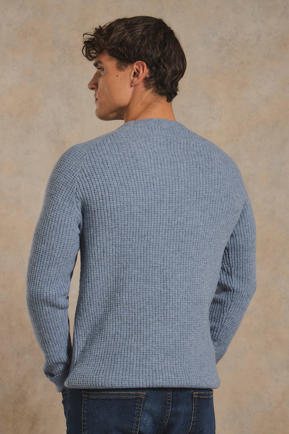 Fisherman Crew Neck Jumper in Grey Blue