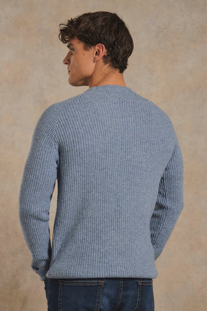 Fisherman Crew Neck Jumper in Grey Blue