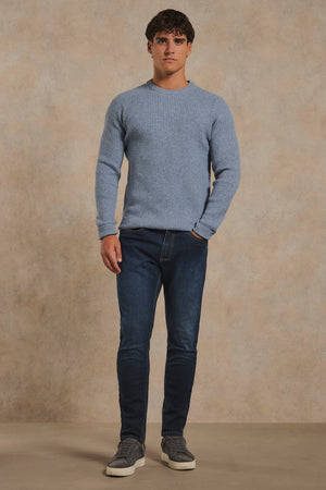 Fisherman Crew Neck Jumper in Grey Blue