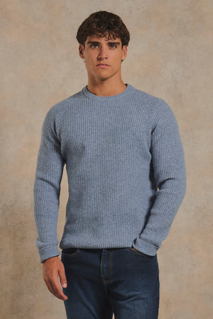 Fisherman Crew Neck Jumper in Grey Blue